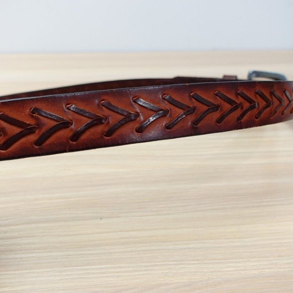 Belt Mens Brown‎ Leather Western Buckle 36 Laced Medieval Full Grain Cowhide USA - Picture 5 of 12